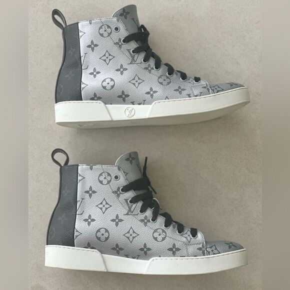 Louis Vuitton Monogram Match Up High Top Trainers Silver/ Gray Canvas Sz US 7.5 main image 4